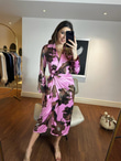 Marka Model Saten Bağlamalı Kruvaze Elbise Pembe 220391