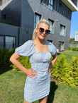 Mavi Papatyalı Mini Elbise