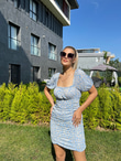 Mavi Papatyalı Mini Elbise