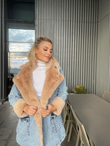 Mila Mavi Uzun İçi Camel Kürk Detay Tasarım Jean Mont