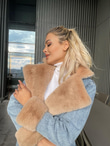 Mila Mavi Uzun İçi Camel Kürk Detay Tasarım Jean Mont