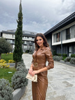 Mirela Kemerli Deri Elbise Taba 7451