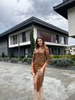 Mirela Kemerli Deri Elbise Taba 7451