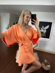 Miu Kol Yırtmaçlı Elbise Turuncu 0305168
