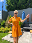 Nadia Turuncu Keten Elbise
