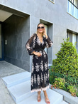 Nila Kilim Motifli Şifon Elbise Siyah 1707352