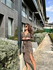 Nilda Zebra Desen Önü Büzgülü Prenses Kol Elbise 1707425