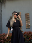 Ön Arka V Keten Elbise Siyahyelb3011ny
