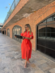 Orjinal Marka Turuncu Midi Kuşaklı Elbise  070621108