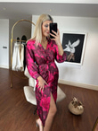 Paris kemerli saten elbise pembe 2404155