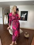 Paris kemerli saten elbise pembe 2404155