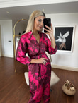 Paris kemerli saten elbise pembe 2404155