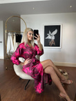 Paris kemerli saten elbise pembe 2404155