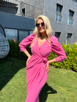Pembe Kruvaze Crep Elbise