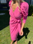 Pembe Kruvaze Crep Elbise