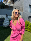 Pembe Kruvaze Crep Elbise