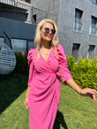 Pembe Kruvaze Crep Elbise