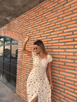 Pera Çıtır Desen Kırık Beyaz Viskon Elbise 070621150