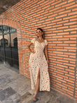 Pera Çıtır Desen Kırık Beyaz Viskon Elbise 070621150