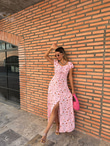 Pera Çıtır Desen Soft Pembe Viskon Elbise 070621150