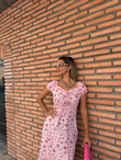Pera Çıtır Desen Soft Pembe Viskon Elbise 070621150