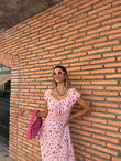 Pera Çıtır Desen Soft Pembe Viskon Elbise 070621150
