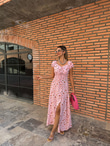 Pera Çıtır Desen Soft Pembe Viskon Elbise 070621150