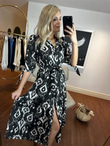 Ponia Etnik Desen Poplin Elbise Siyah 1304129