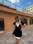Prella Soft Kumaş Çift Renk Siyah Elbise kelb2002mz