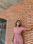 Puantiyeli Blepss Bel Lastikli Elbise Pudra 07062117