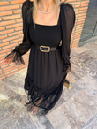 Rapunzel Dantel Detay Kemerli Şifon Elbise Siyah 1707343