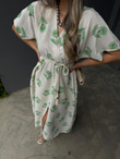 Rowan Başak Desenli Midi Elbise Yeşilyelb3014ny