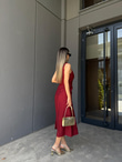 Selsida Bel Bağlamalı Kolsuz Elbise Bordoyelb1110kd