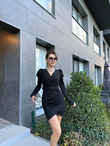 Simli Kumaş Prenses Kol Anvelop Elbise Siyah 1707443
