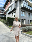 Sity Puantiyeli Şifon Kısa Elbise Krem  1707460