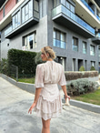 Sity Puantiyeli Şifon Kısa Elbise Krem  1707460