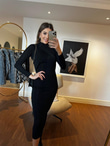 Siyah Buzy Göğüs Çapraz Midi Boy Elbise 230213