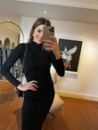 Siyah Buzy Göğüs Çapraz Midi Boy Elbise 230213