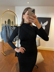 Siyah Buzy Göğüs Çapraz Midi Boy Elbise 230213