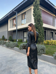 Siyah Deri Kalem Elbise