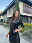 Siyah Deri Kalem Elbise