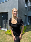 Siyah İp Büzgülü Crep Elbise