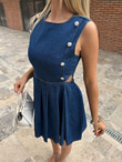 Taşlı Düğmeli Piliseli Kot Elbise 07062167