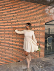 Triko Yelekli Tasarım İthal Krem Elbise  0706222