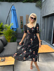 Vanessa Çiçekli Siyah Elbise