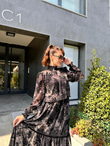 Vatkalı Flok Baskı Şifon Elbise Siyah 1707408