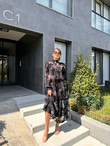 Vatkalı Flok Baskı Şifon Elbise Siyah 1707408
