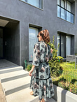 Vatkalı Flok Baskı Şifon Elbise Yeşil  1707408