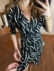 Zebra Desen Kruvaze Krep Elbise 230397