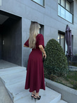 Zelia Beli Pensli Kısa Kol Yırtmaçlı Elbise Bordoyelb2224grs